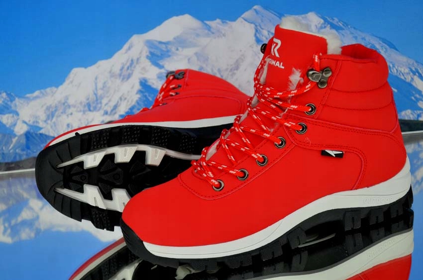 CIEPŁE BUTY ZIMOWE OCIEPLANE ŚNIEGOWCE TREKINGOWE RED HR OROGINAL SPORT RED Model NAJNOWSZE BUTY Z KOLEKCJI