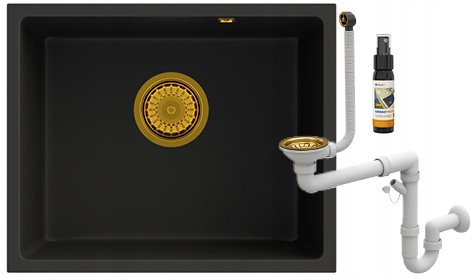 Jednokomorový granitový dřez dřez pod desku 50, sifon zlatý