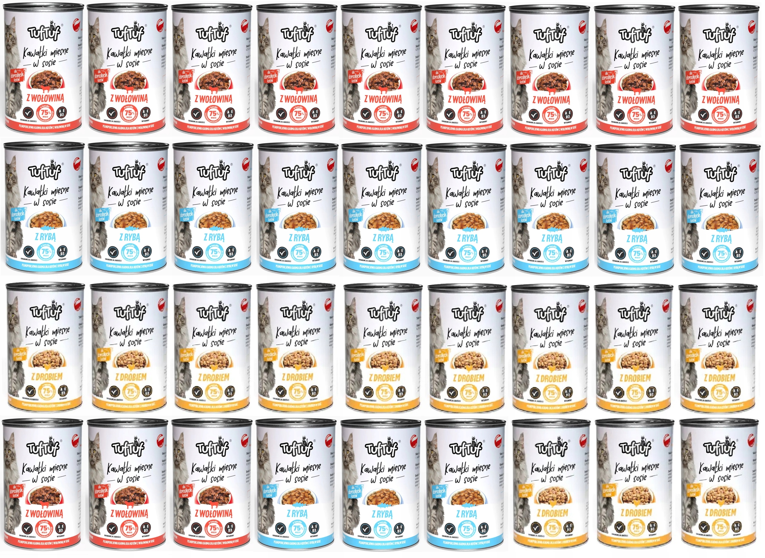 Levně Mokré Krmivo pro kočky Tuf Tuf mix chutí 36 ks x 415 g