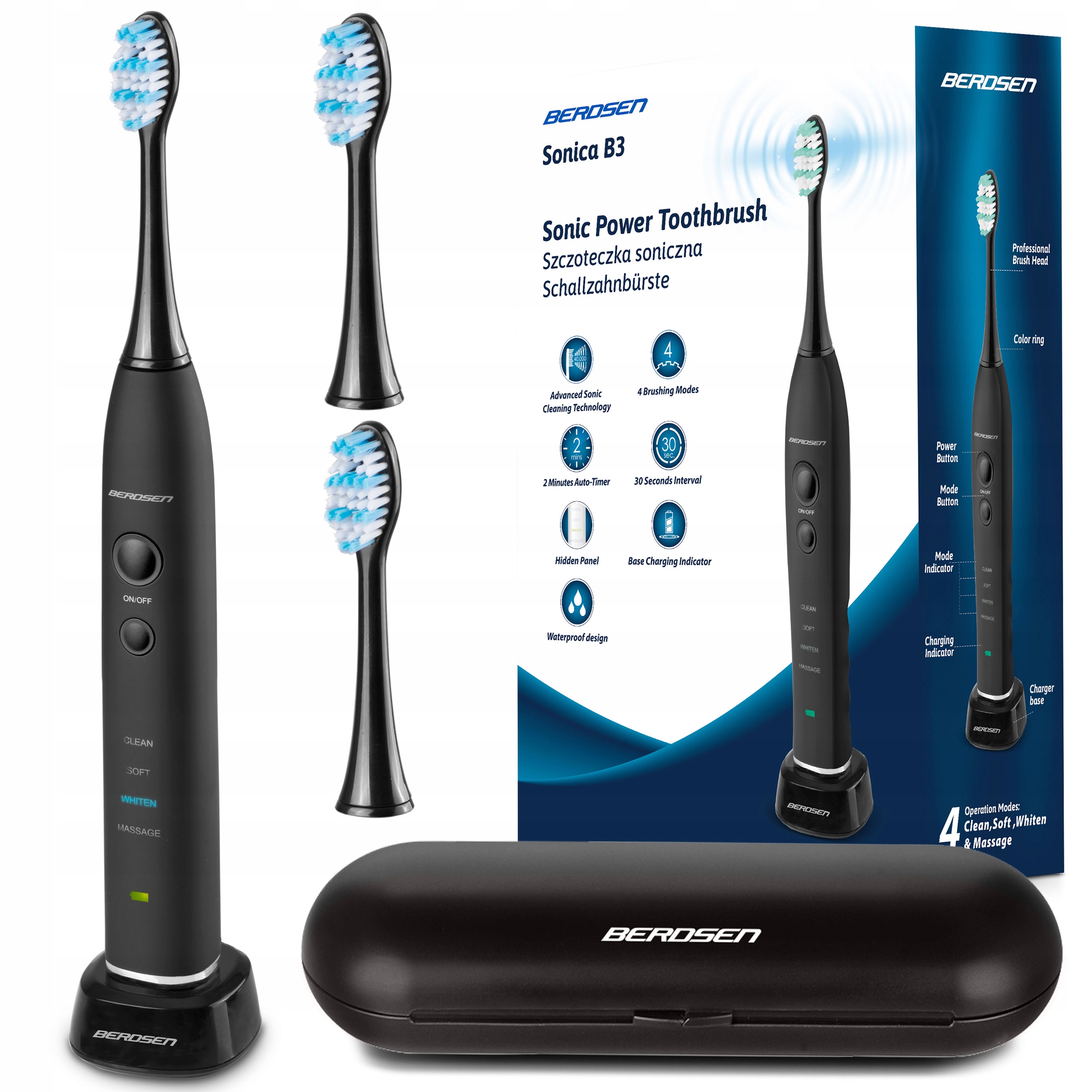 Szczoteczka Soniczna Do Zębów Elektryczna Zestaw Z Etui Berdsen