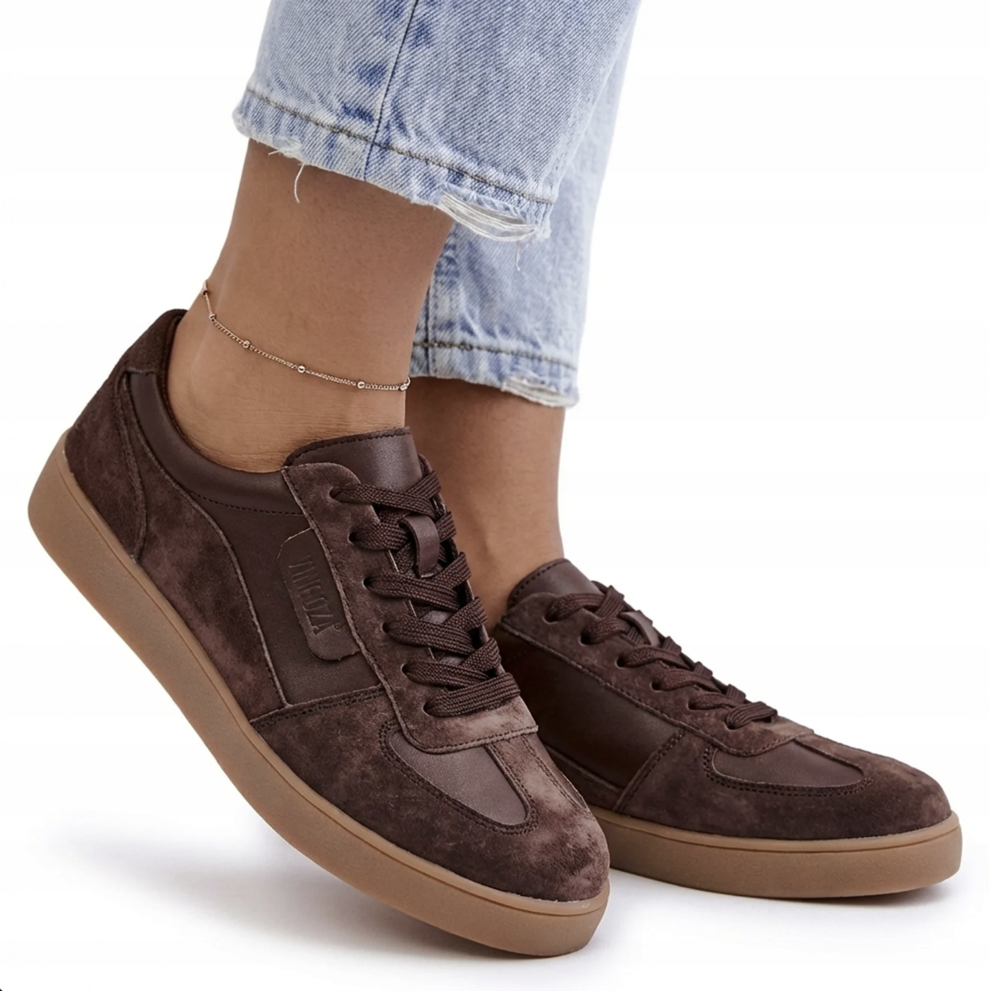 Czekoladowe Sneakersy Skórzane Półbuty Damskie Vinceza 7933 Brązowe 40