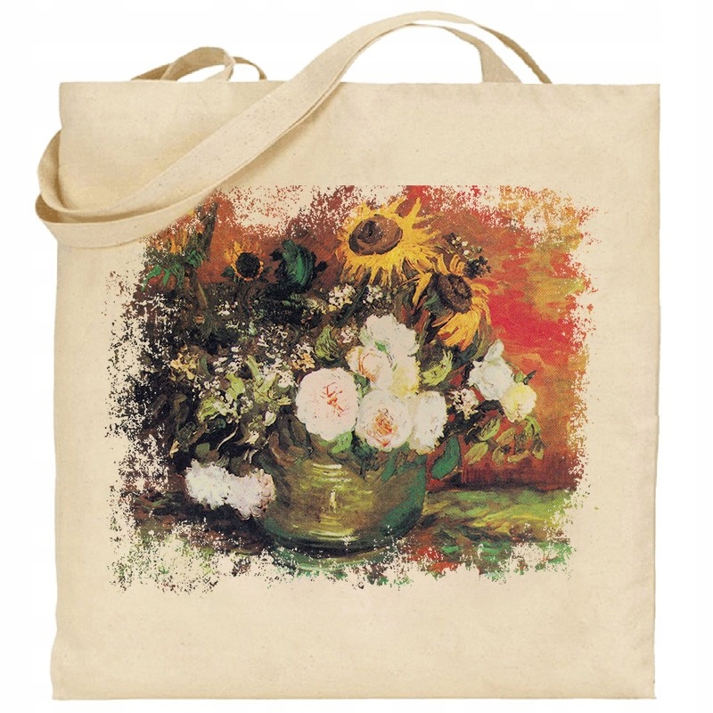 torba ecru M126 Gogh Róże i słoneczniki