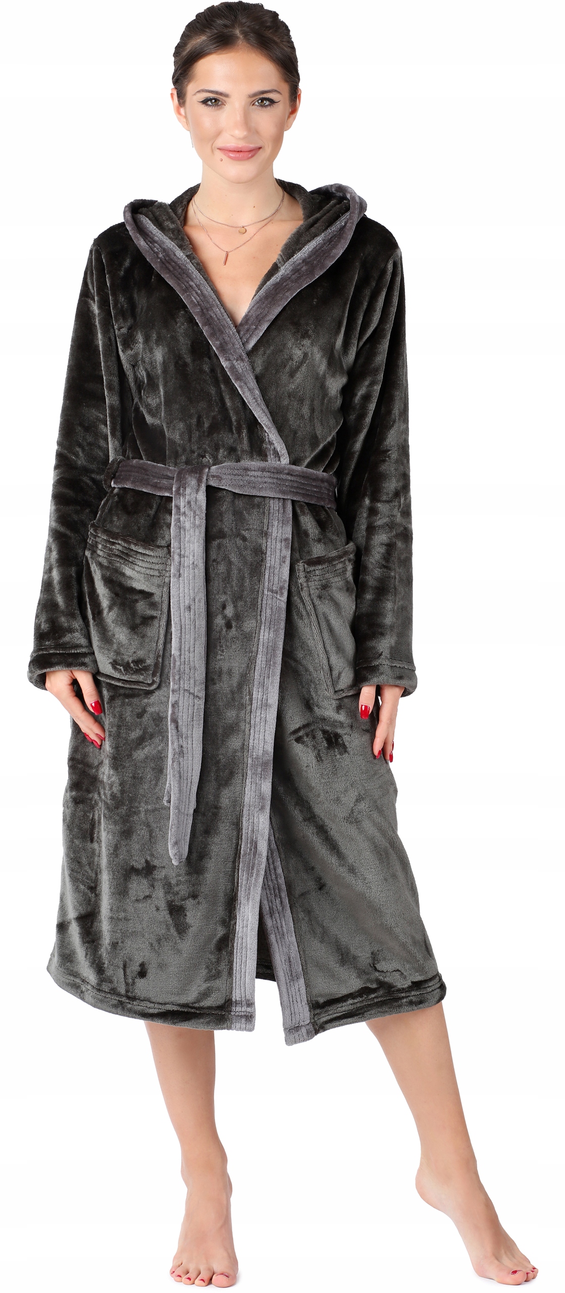 Dámský teplý župan dlouhý měkký BLV-168 Grafit XXL