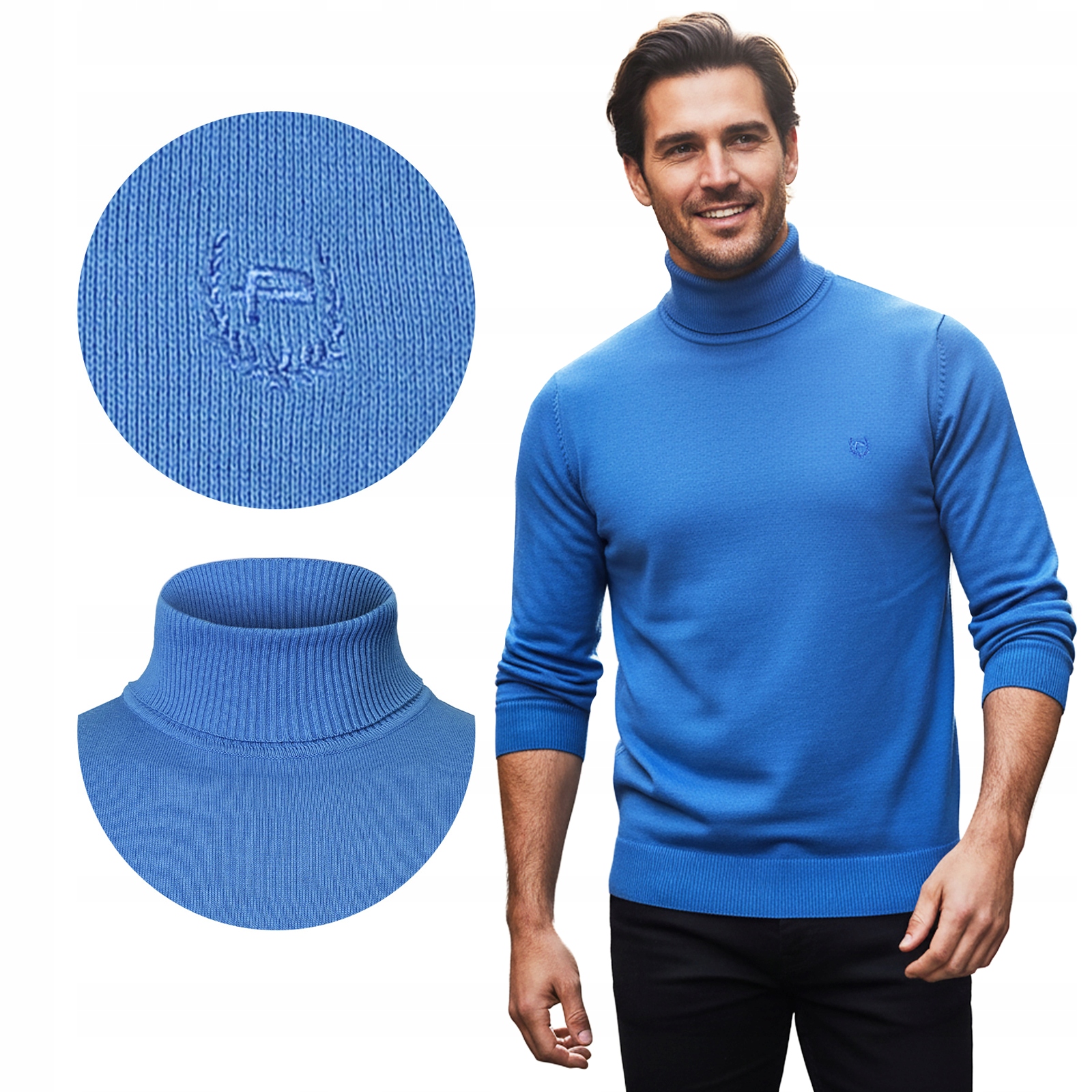 Klasický Rolák Pánský elegantní bavlněný svetr Modrý XL Pako Jeans