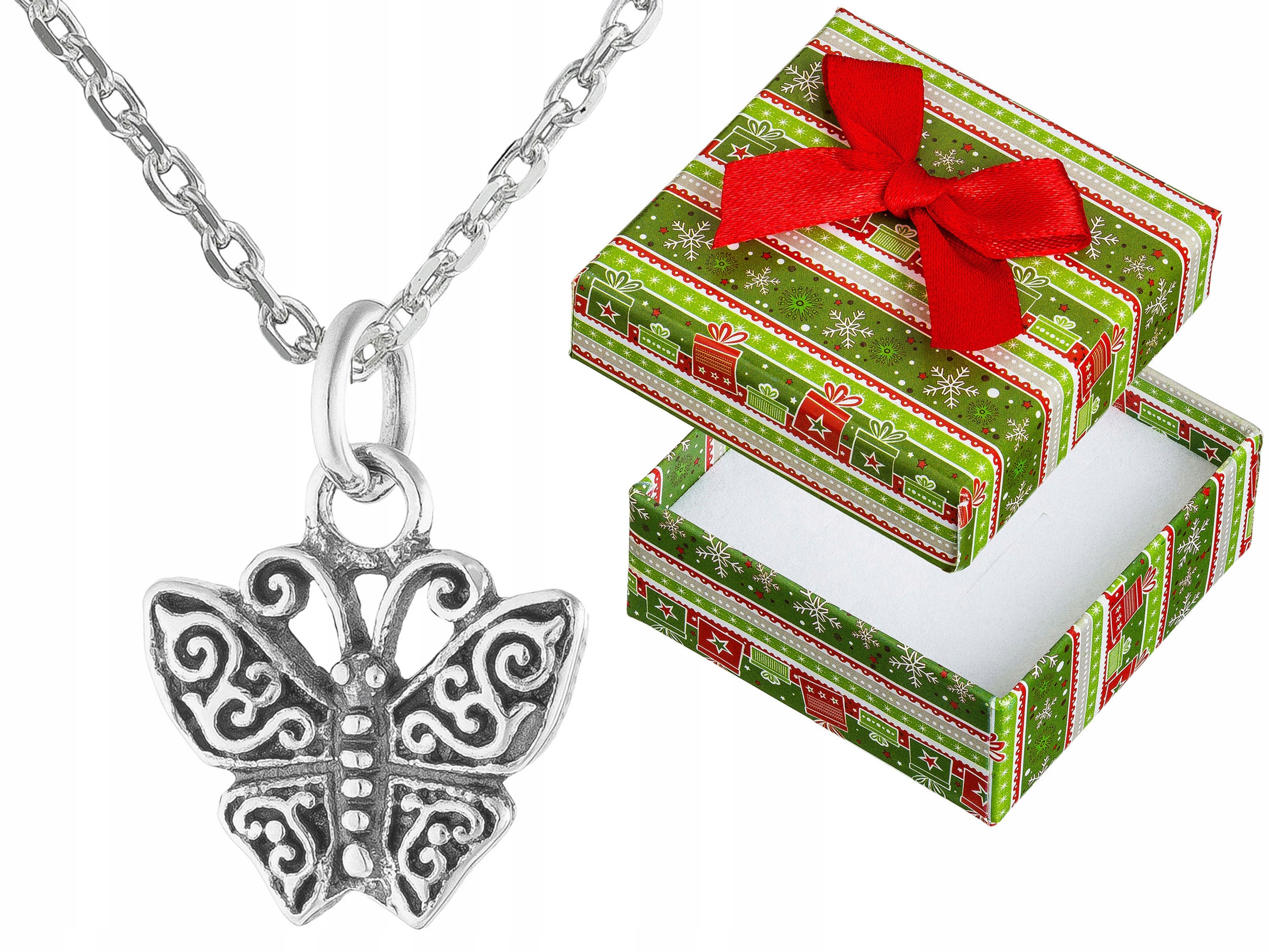 Krátký stříbrný oxidovaný dámský náhrdelník Malý motýlek Motýl Choker 32 cm