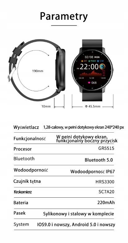 SMARTWATCH Zegarek DAMSKI Pogoda FB SMS Relaks Wzór dominujący bez wzoru