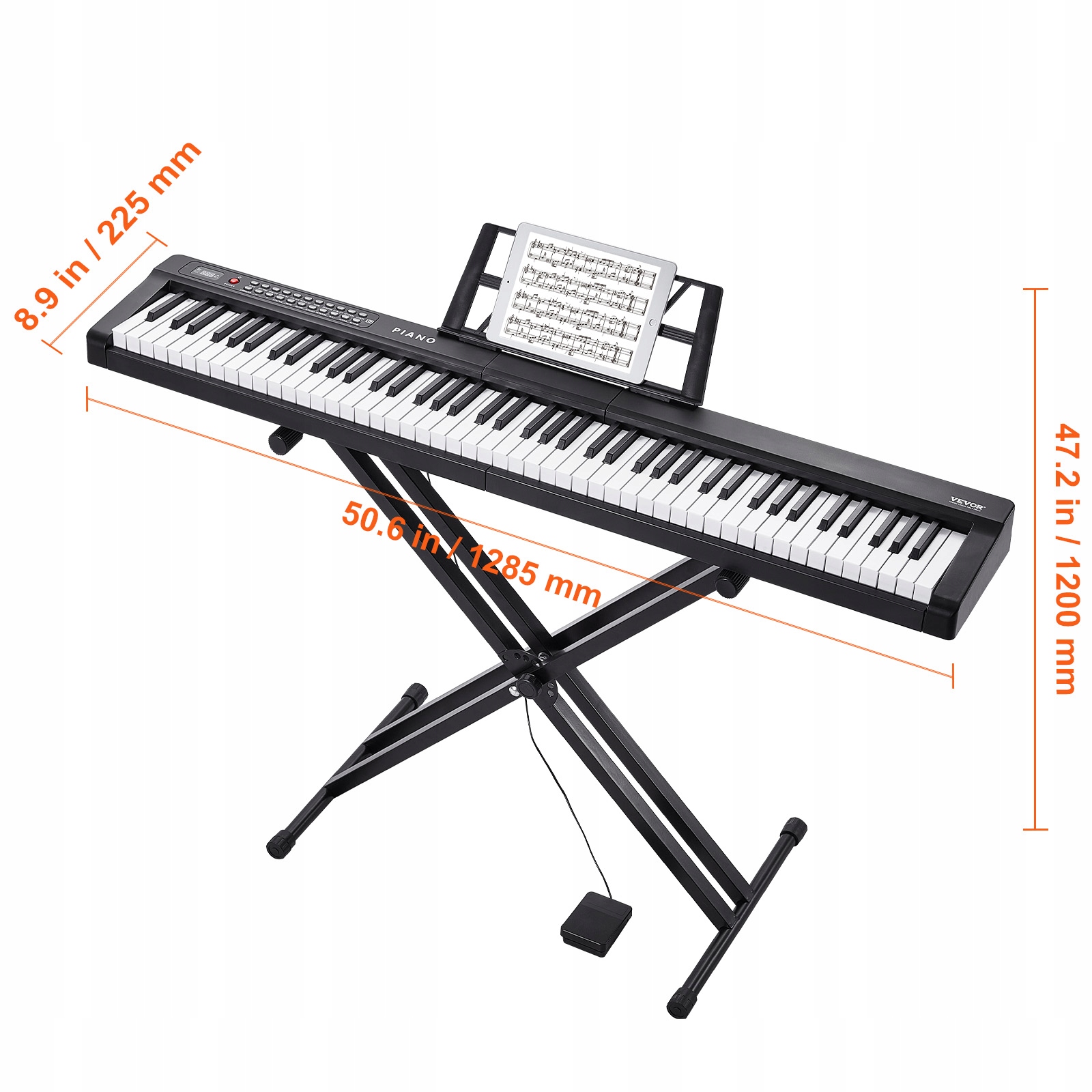 Pianino Cyfrowe 88 Klawiszowa Łączność Bluetooth USB I MIDI Ze Stojakiem Marka Vevor