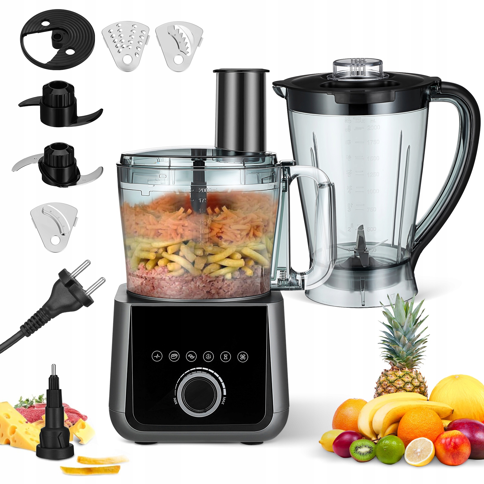 Multifunkční kuchyňský robot 1500W s kráječem, odšťavňovačem a mixérem