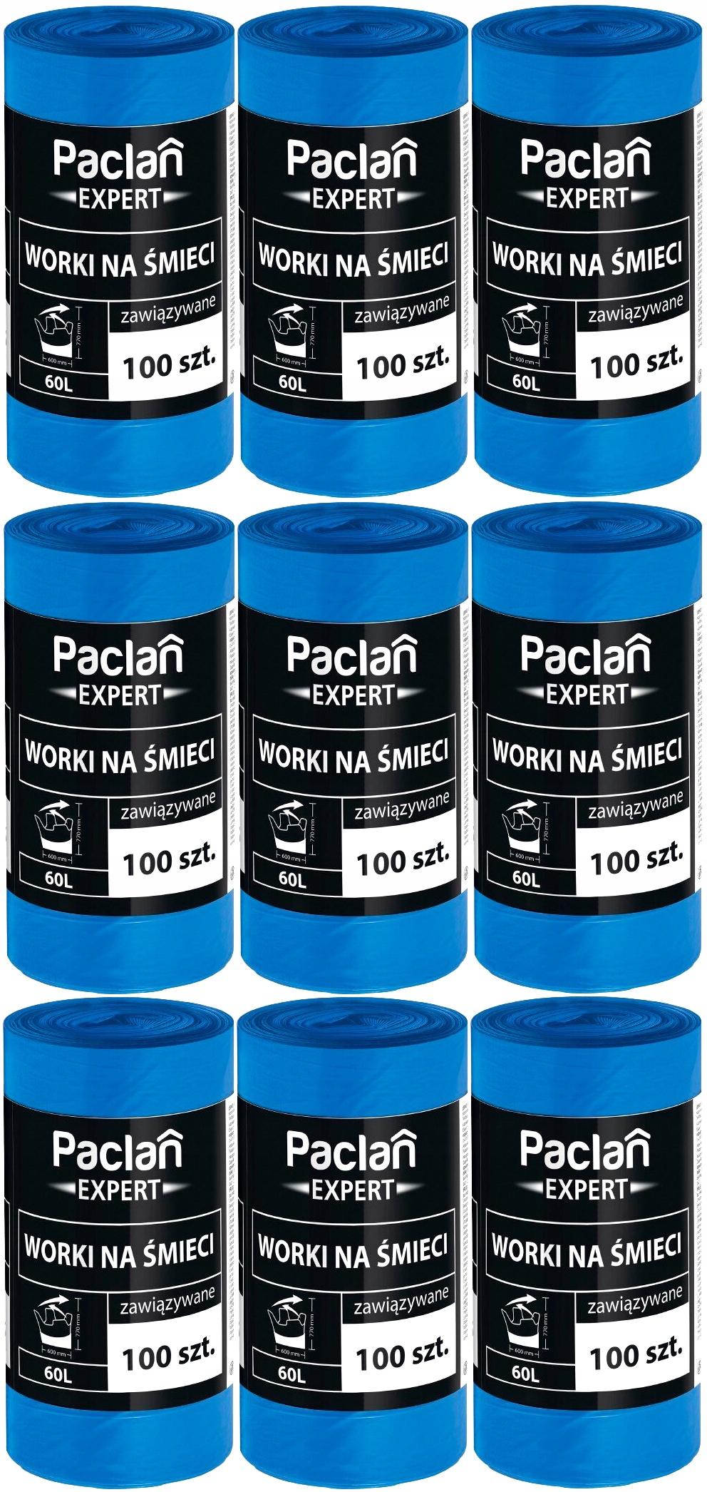 Levně Pytle Na Odpadky 60L 900 Kusů Vázané Silné Nepraskající Paclan Expert