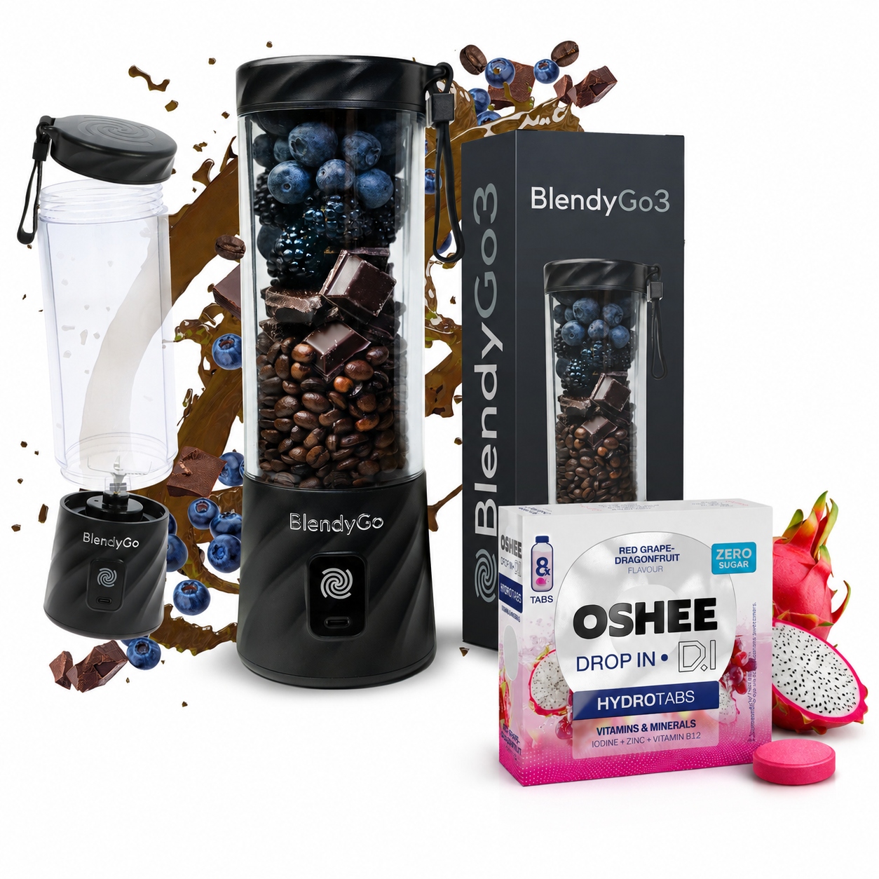 Blender BlendyGo 3 Bezdrátový Usb kalichový mixér 550 ml Hydrotabs