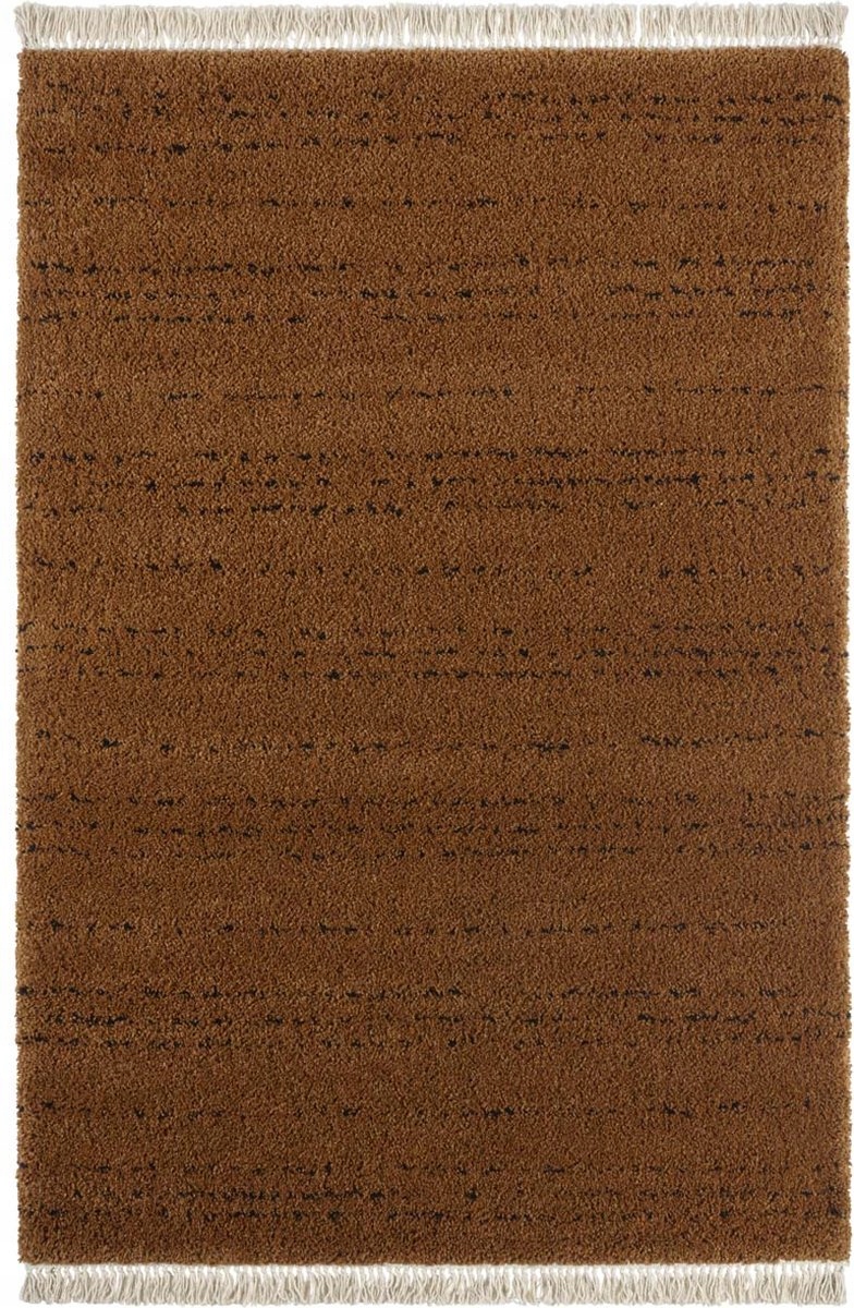 Koberec shaggy do obývačky 200x290, hrubý, mäkký, hnedý vzor s strapcami