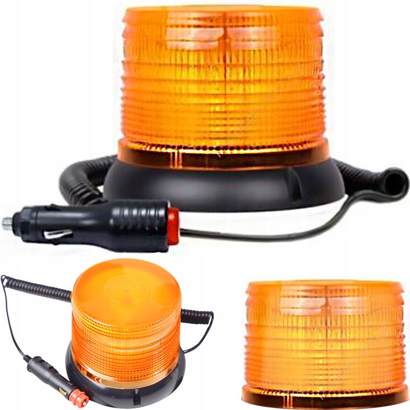 LAMPA OSTRZEGAWCZA BŁYSKOWA DIODOWA LED NA MAGNES KOGUT Z PRZYSSAWKĄ 12-24V