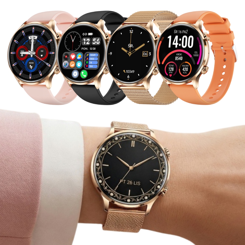 Chytré Hodinky Dámské vodotěsné sportovní hodinky na hovory 4 řemínky Set