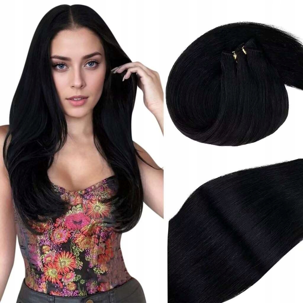 Prodloužení lidských vlasů Sew-in 40 cm, černé