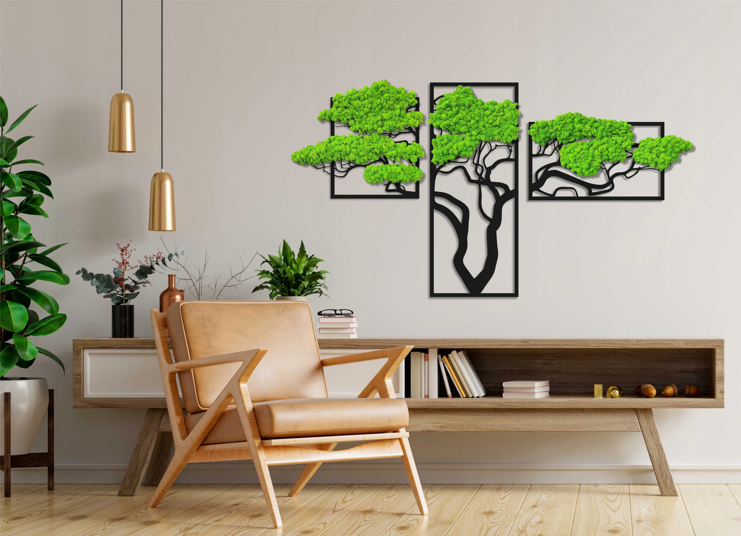 Tryptyk DRZEWO 180cm mech chrobotek bonsai DEKORACJA Z MCHEM CHROBOTKIEM Wysokość produktu 100 cm