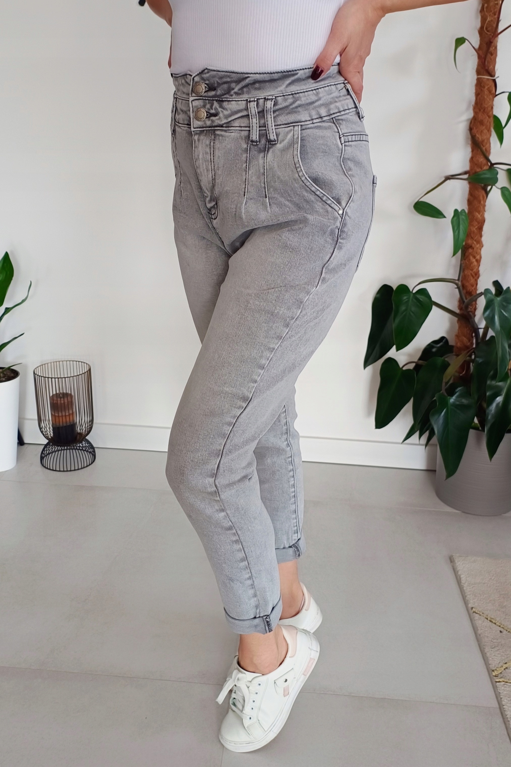 MS9 Jeansy M.SARA Mom Fit MODNE Boyfriend SZARE L /40 Fason rurki
