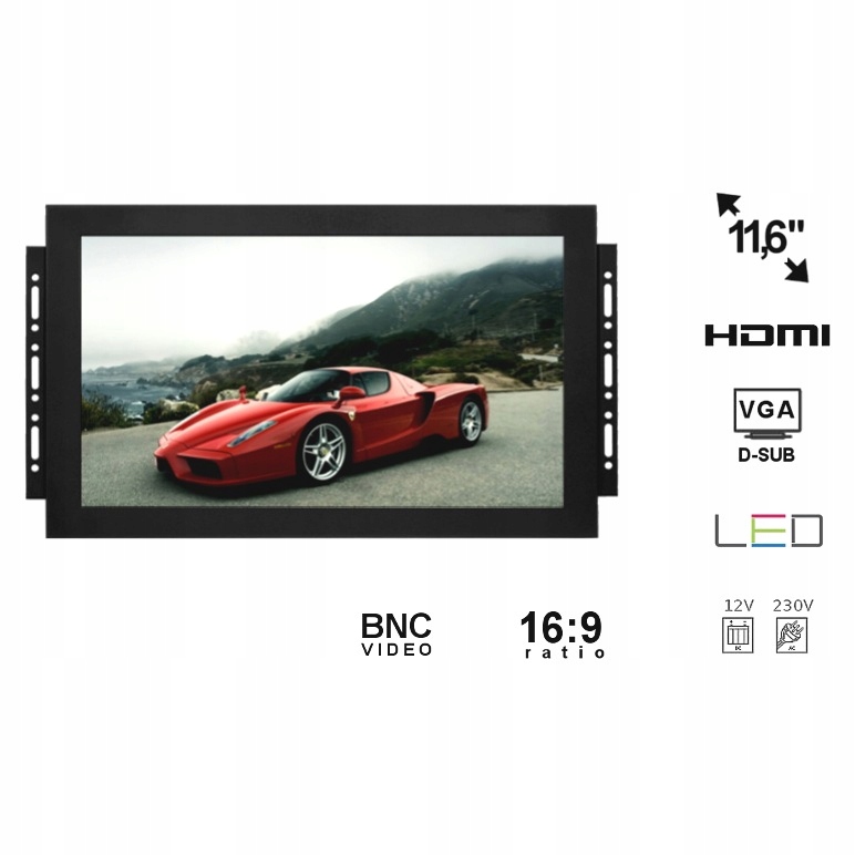 Monitor Open Frame IPS LED 12'' VGA HDMI BNC AV Marka Nvox