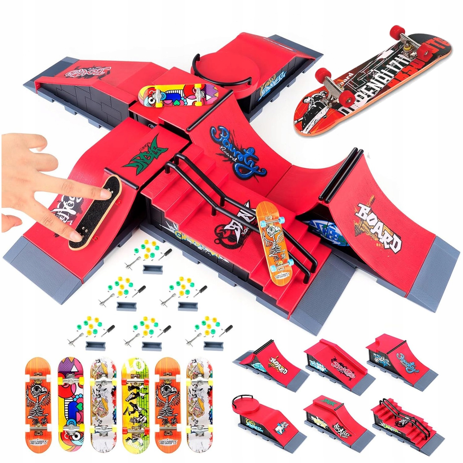 Zestaw Fingerboard Skatepark 6w1 6 Ramp 6 Deskorolek Dla Dzieci