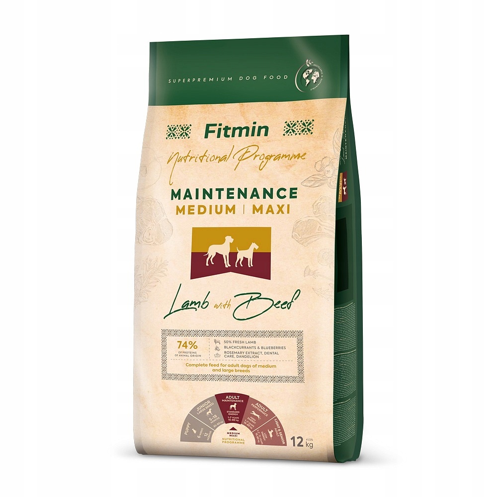 Levně Fitmin Medium Maxi Maintenance kompletní krmivo pro dospělé psy 12 kg