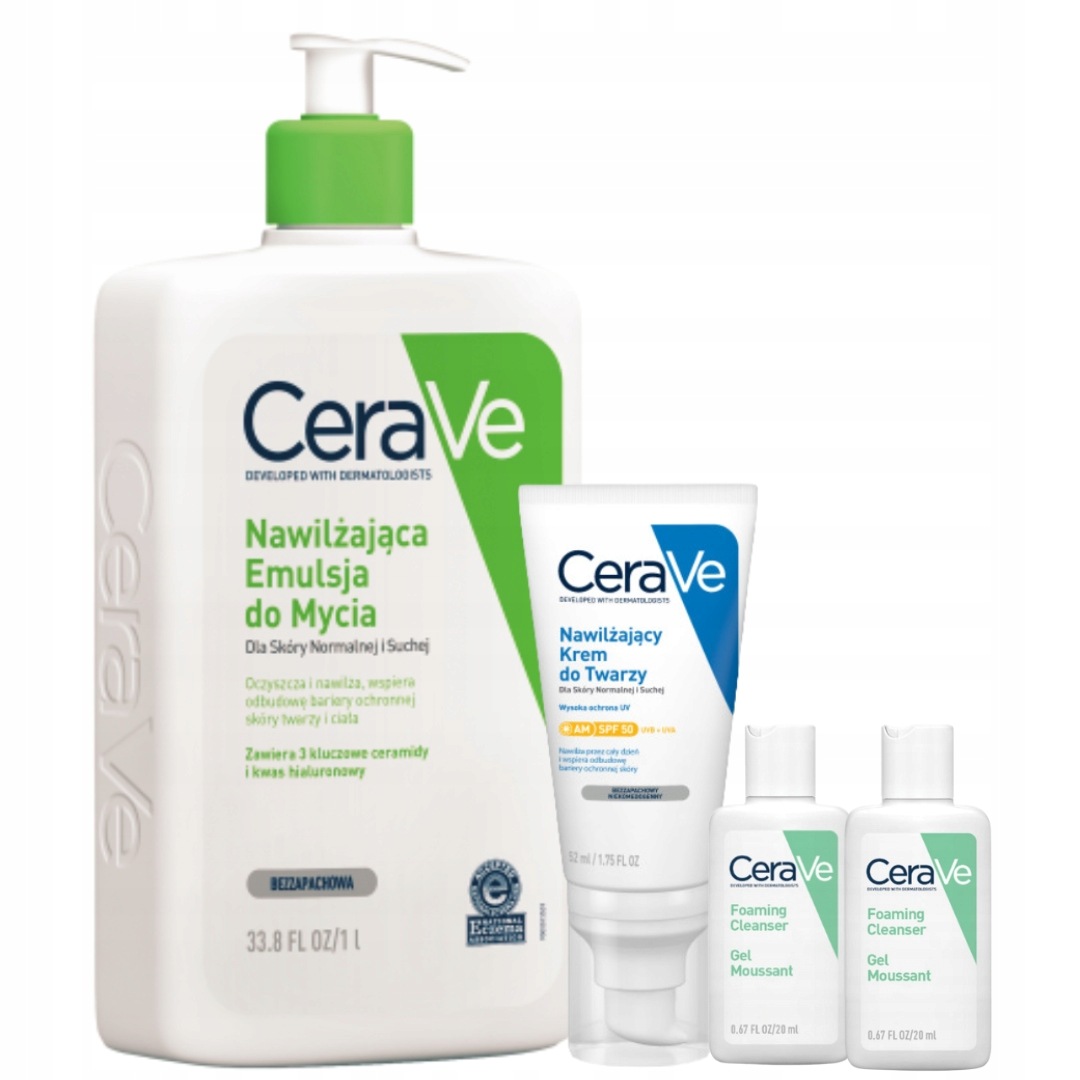 CeraVe Krem Nawilżający do Twarzy Spf 50, Emulsja do Mycia Skóra Sucha 1l