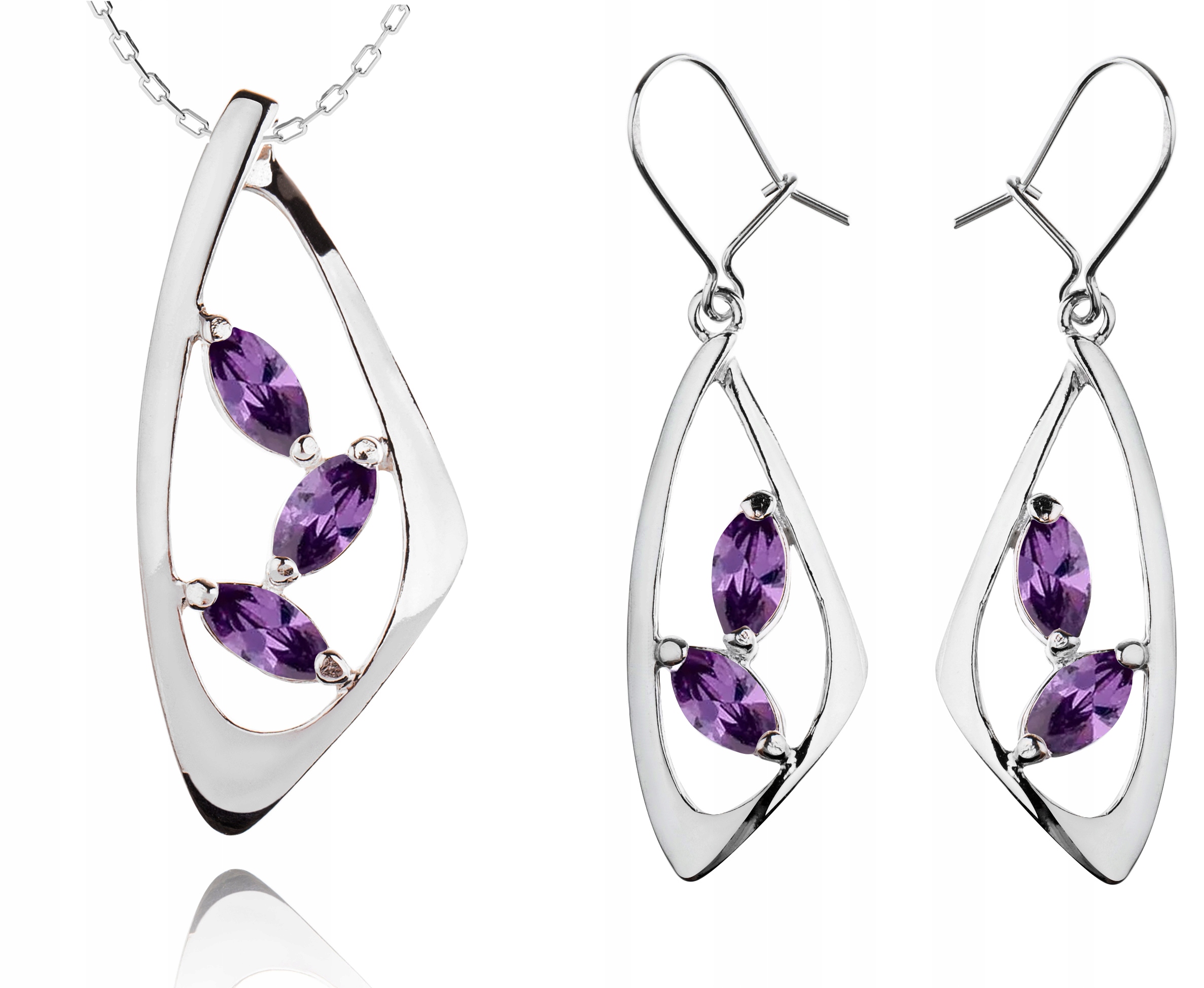 

Srebrny Komplet Biżuterii Z Fioletowymi Cyrkoniami