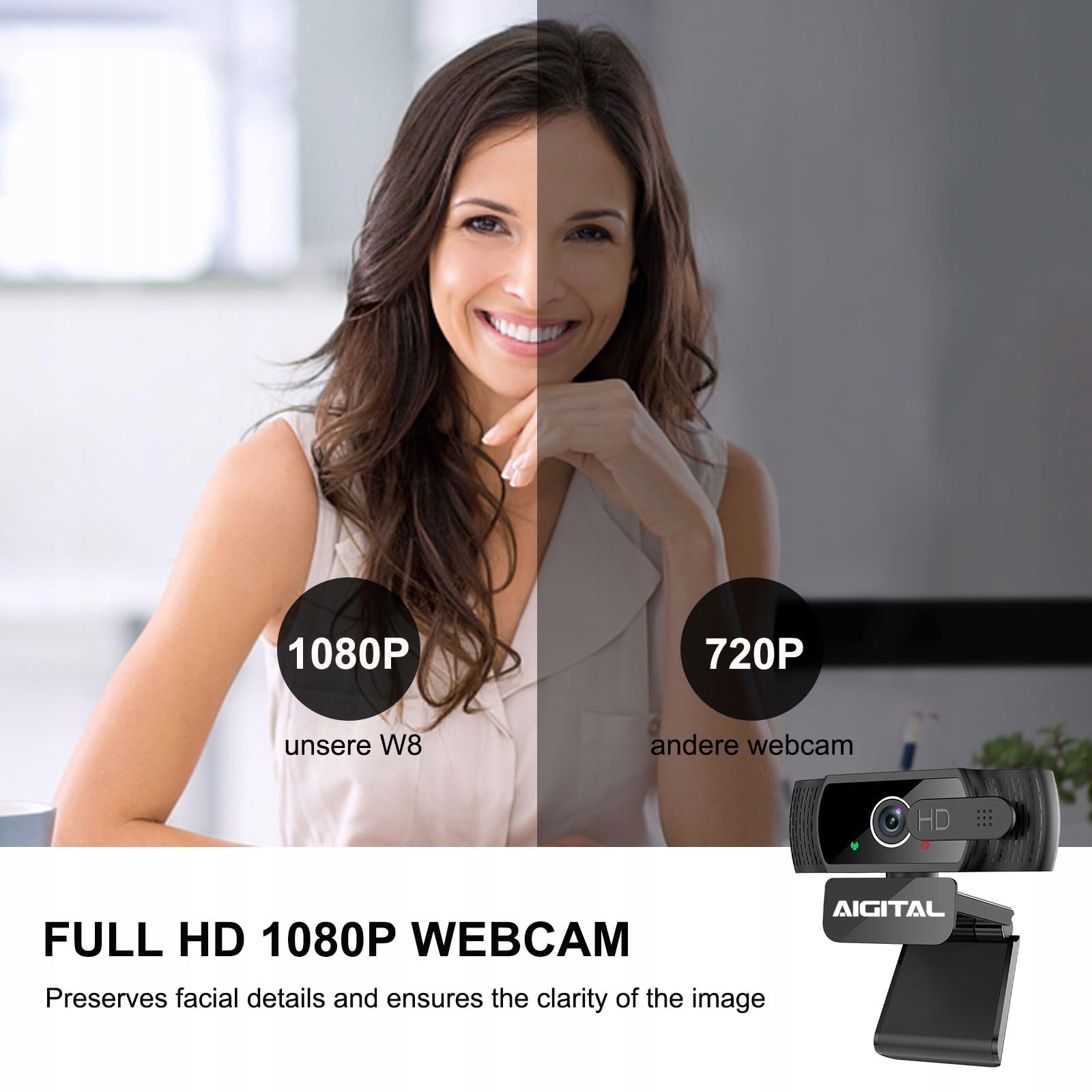 aigolink Kamera 1080P Mikrofon Osłona Stojak Laptop PC Streaming — miniatura 2