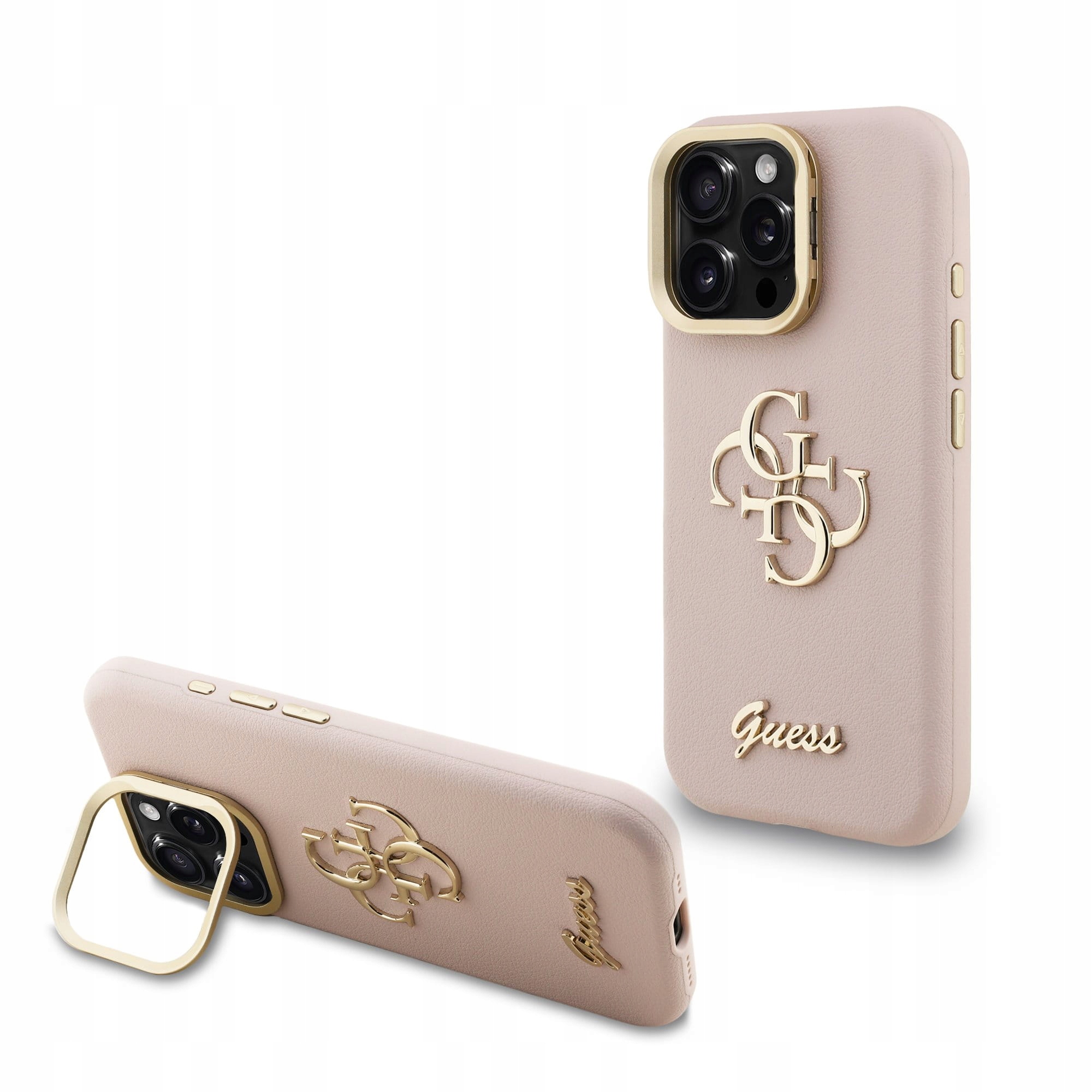 Etui Guess Pu Grained 4G Logo Stand do iPhone 16 Pro Różowe Stylowe