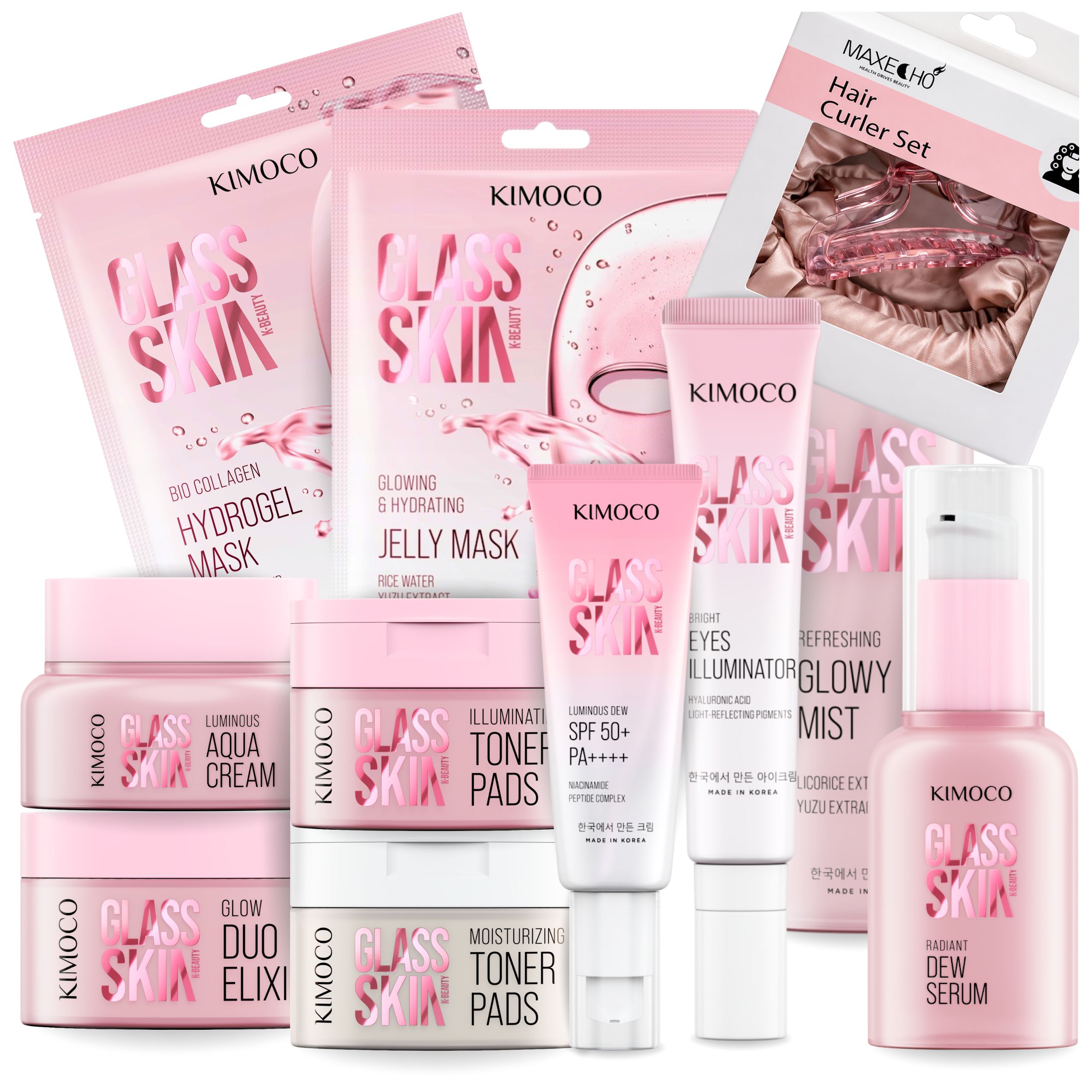 Kimoco Zestaw Glass Skin cała seria kosmetyków do Twarzy mix 10 produktów