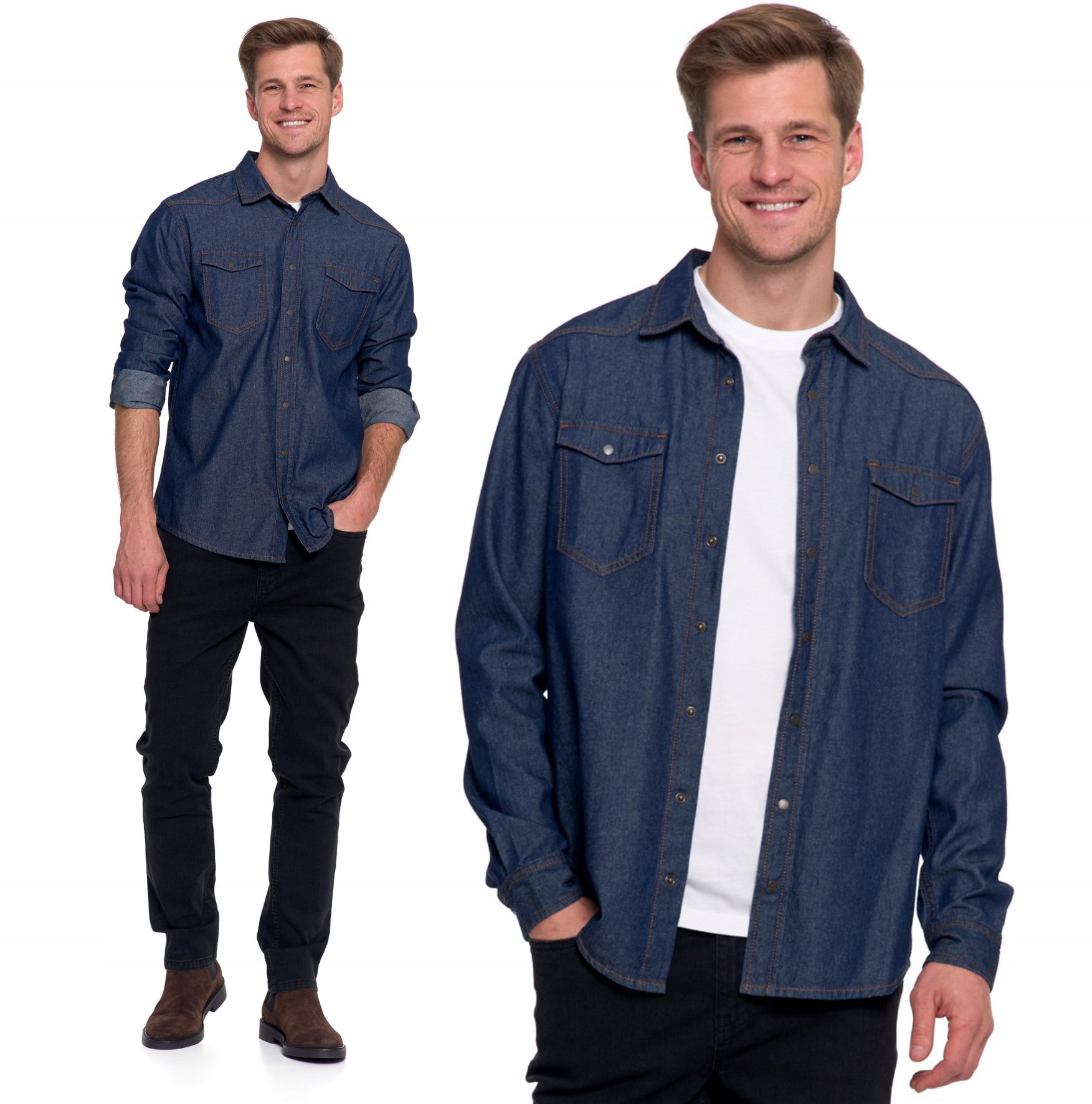 Pánská Džínová Košile Klasická Módní Denim Moraj Rozepínací Jeans XXL