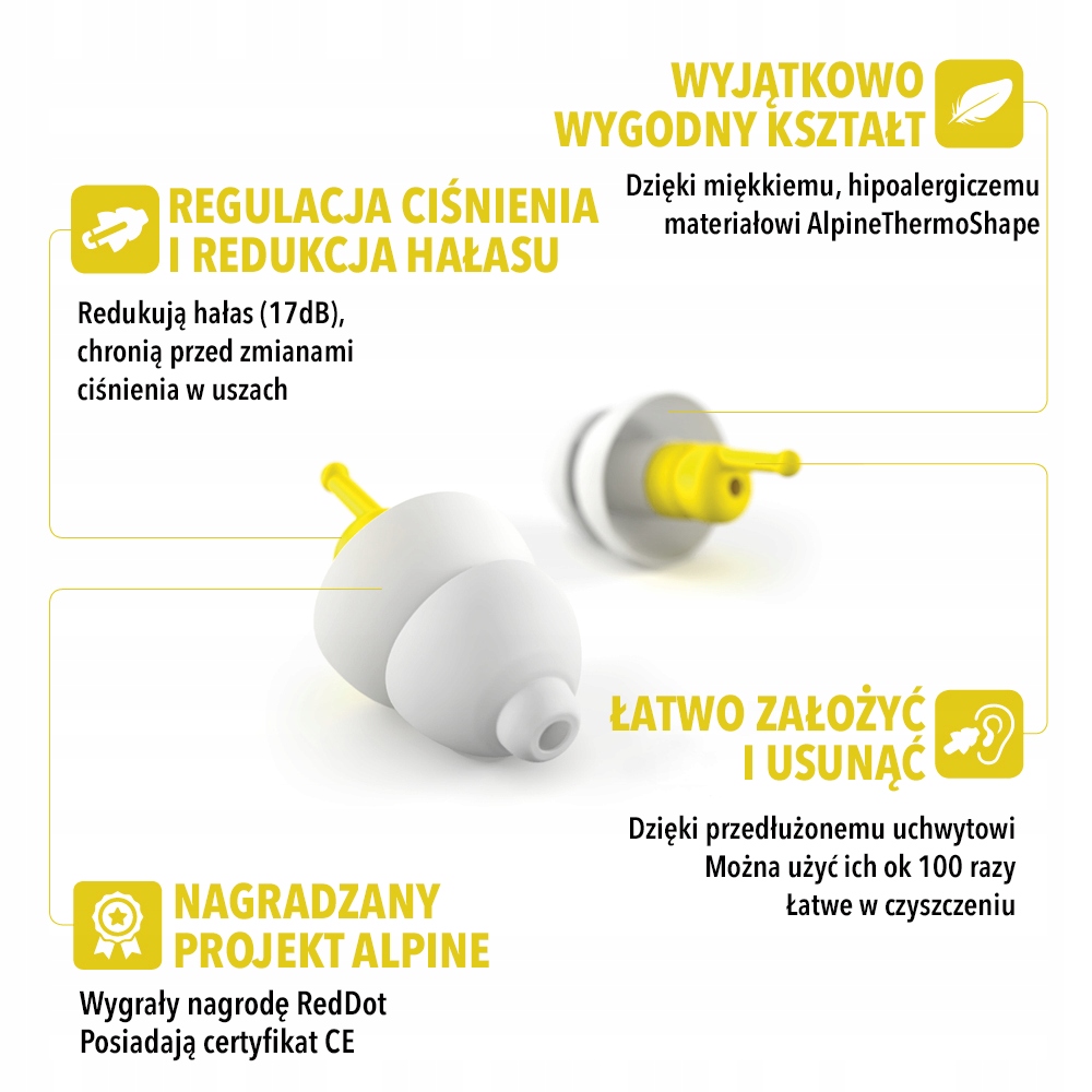 Zatyczki do uszu do samolotu, na zmiany ciśnienia, w podróż Alpine FlyFit Model FlyFit