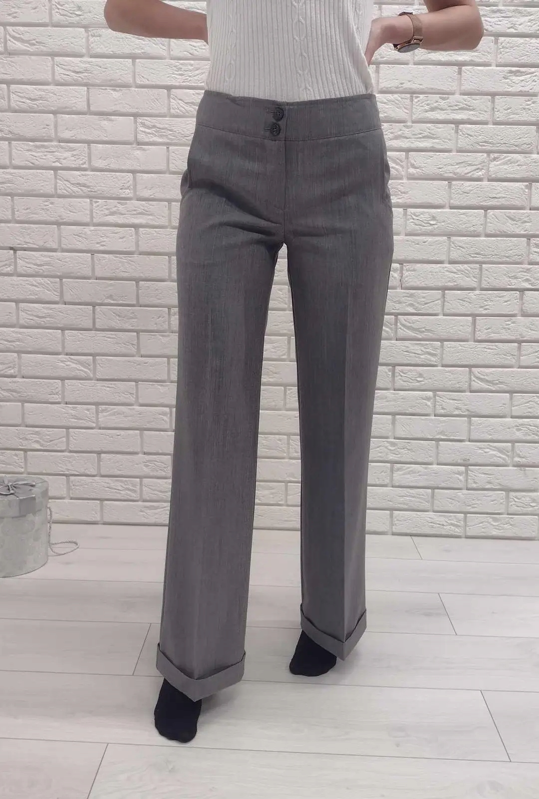 MEWA ELEGANCKIE SPODNIE DAMSKIE PROSTA NOGAWKA SZARY 42