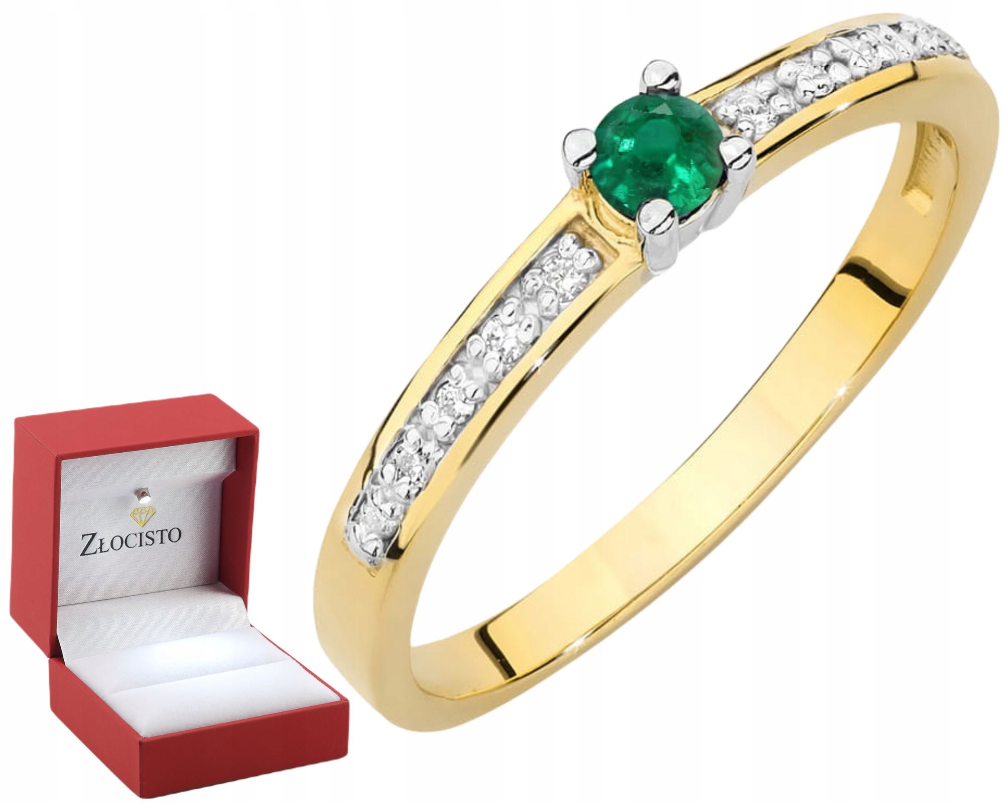 Zlatý Prstýnek Smaragd A Diamanty Gravírování Bonus 585 Dárek