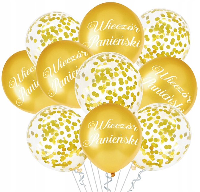 BALONY WIECZÓR PANIEŃSKI ZŁOTE Z KONFETTI 10 SZTUK