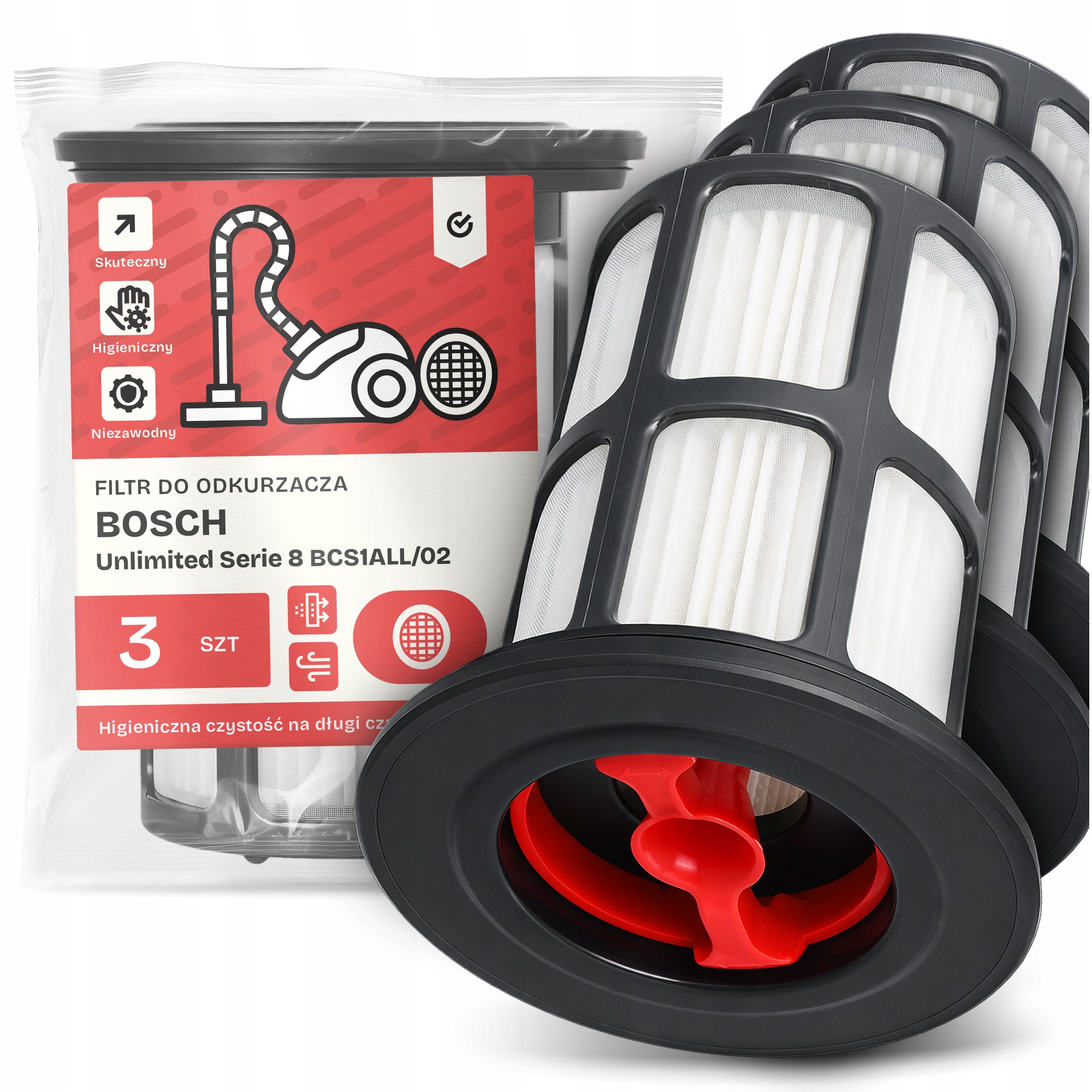 3x Filtr Pro Vysavač Bosch Unlimited Serie 8 BCS1ALL/02 Hepa Filtry Em-w