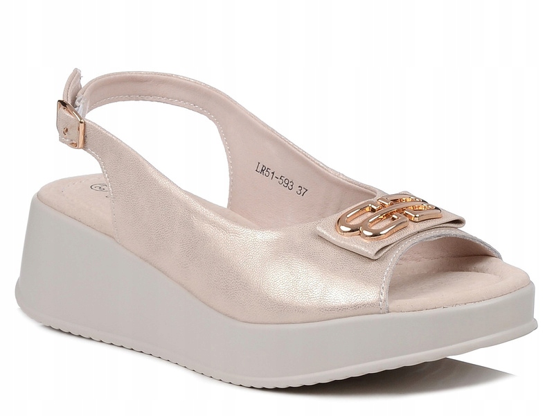 Sandały damskie beżowo-złote S.Barski LR51-593 na platformie skórzane 38