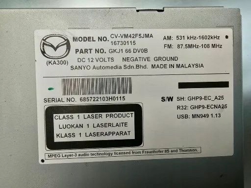 mazda 6 GJ 2012- CD радио CV-42F5JMA