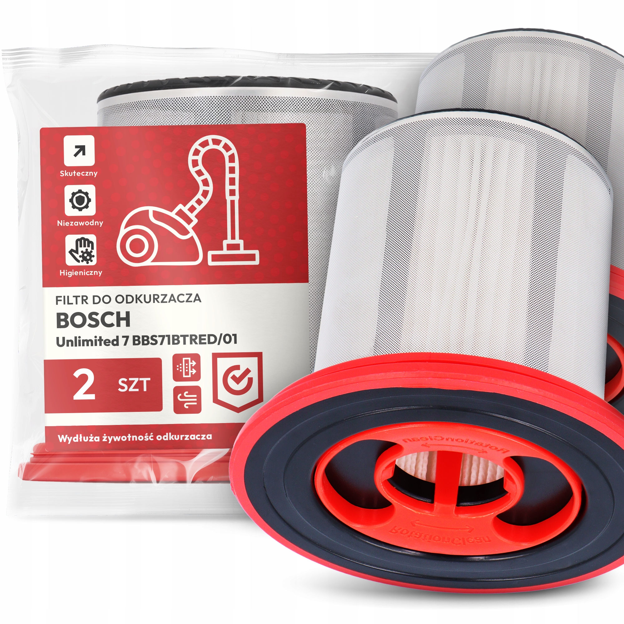 2x Vzduchový Filtr pro Vysavač Bosch Unlimited 7 BBS71BTRED/01 Hepa Em-w
