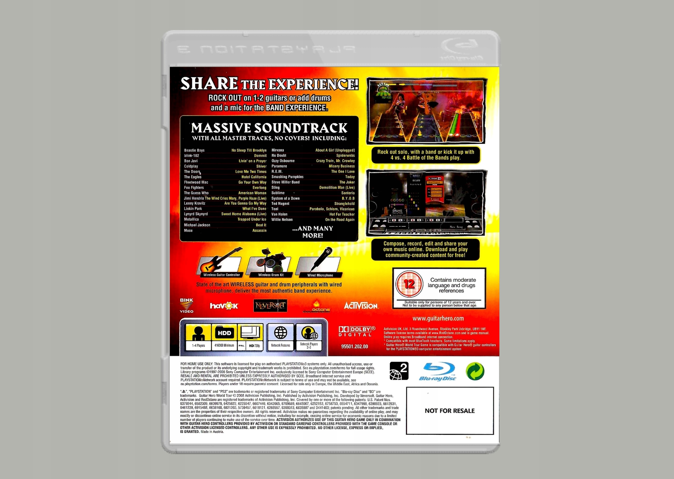 gra na gitarę PS3 GUITAR HERO WORLD TOUR graj NAJWIĘKSZE Hity ROCKA Tematyka towarzyskie