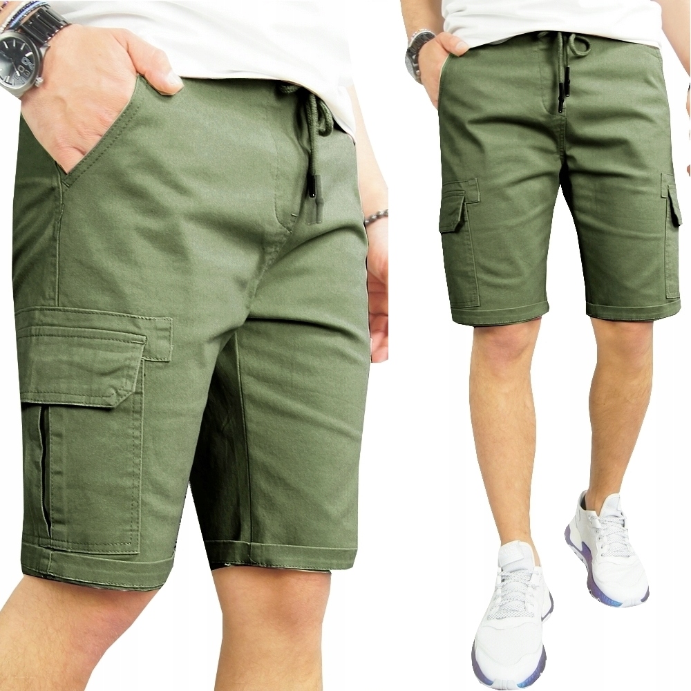 Kraťasy Džínové Kraťasy Kapsáče krátké kalhoty Pas s Gumičkou zelené vel. L