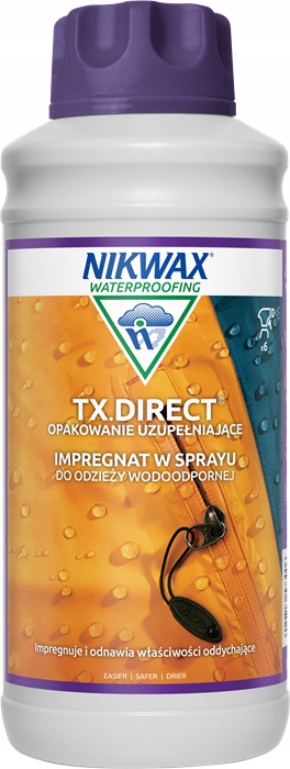 Nikwax TX.Direct 1L Spray-on zapas impregnat do odzieży przeciwdeszczowej