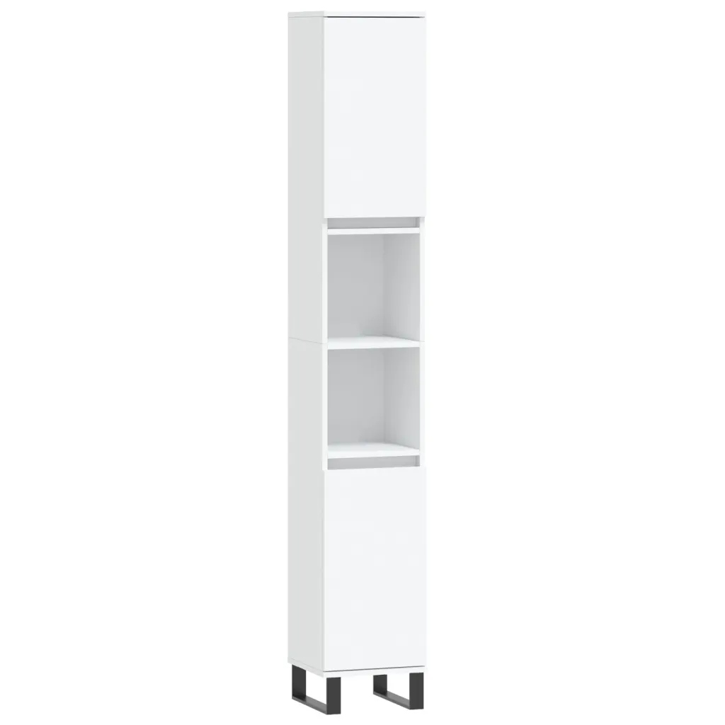 Bílá koupelnová skříňka 30 x 30 x 190 cm se 4 přihrádkami a 2 policemi