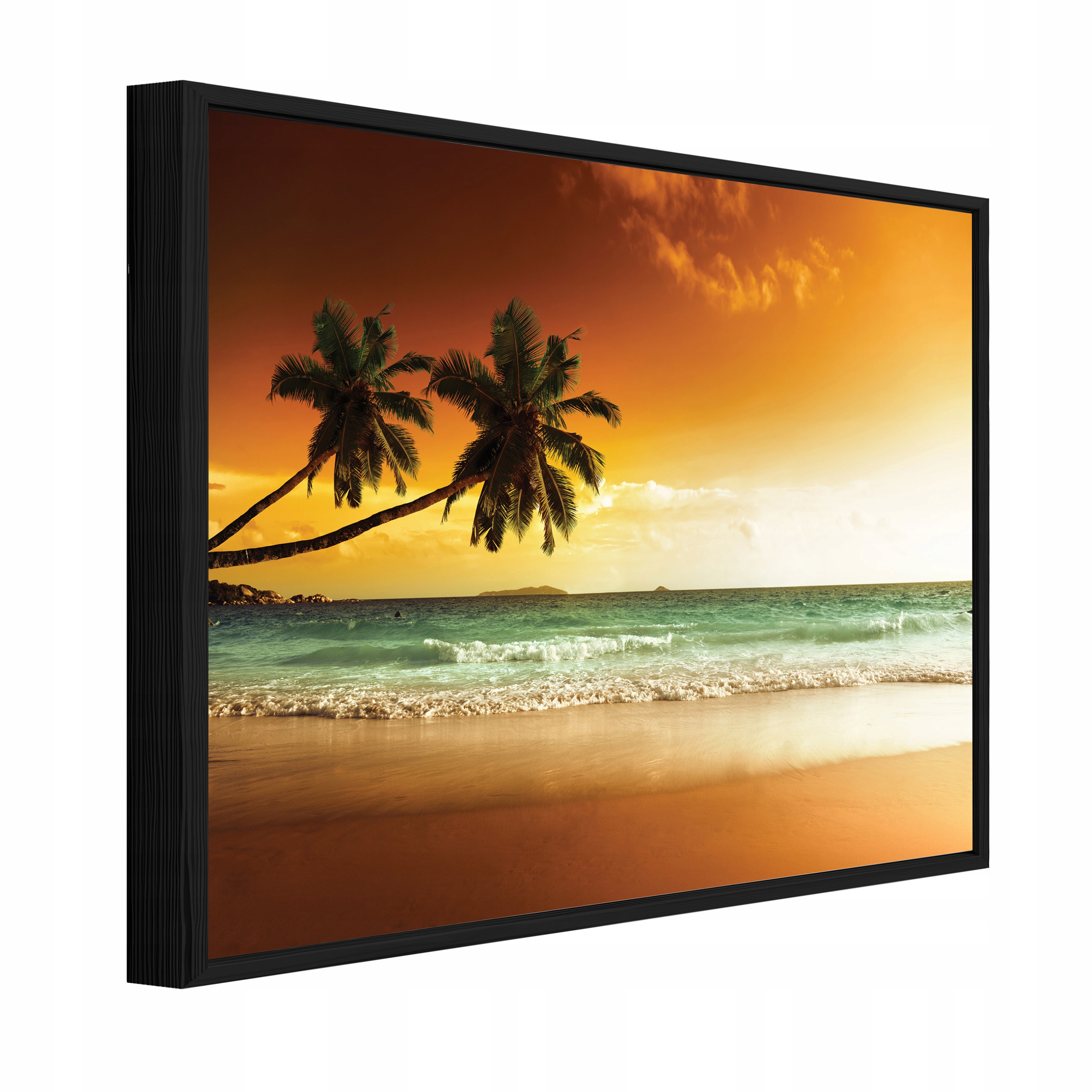 Obraz V Černém Rámu Na Plátně Pláž Palmy Moře Obývací Pokoj Ložnice 100x70