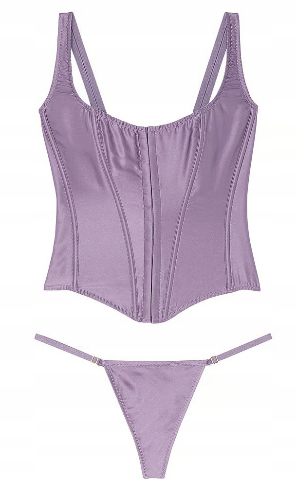 Hedvábný komplet korzetu a tanga Victoria's Secret fialový S-dd (70E/75E)