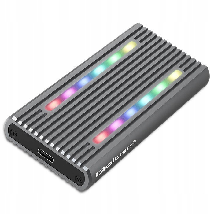 Qoltec 52272 M.2 SSD SATA NVMe RGB LED USB-C Szary