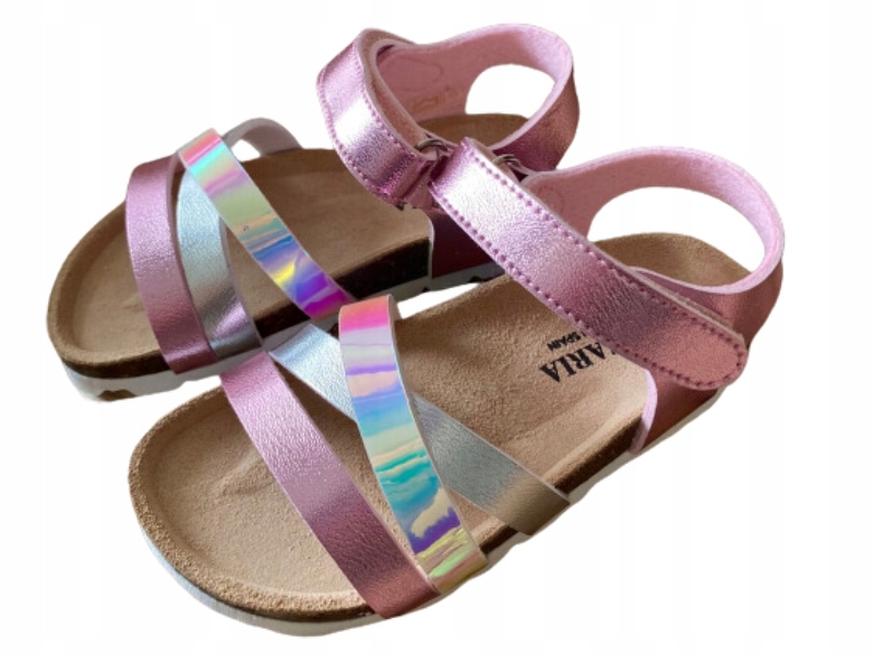 La Azaria 3092C01 Sandałki Dziewczęce Lato Fusbety Rosa Róż Paski Holo R 27