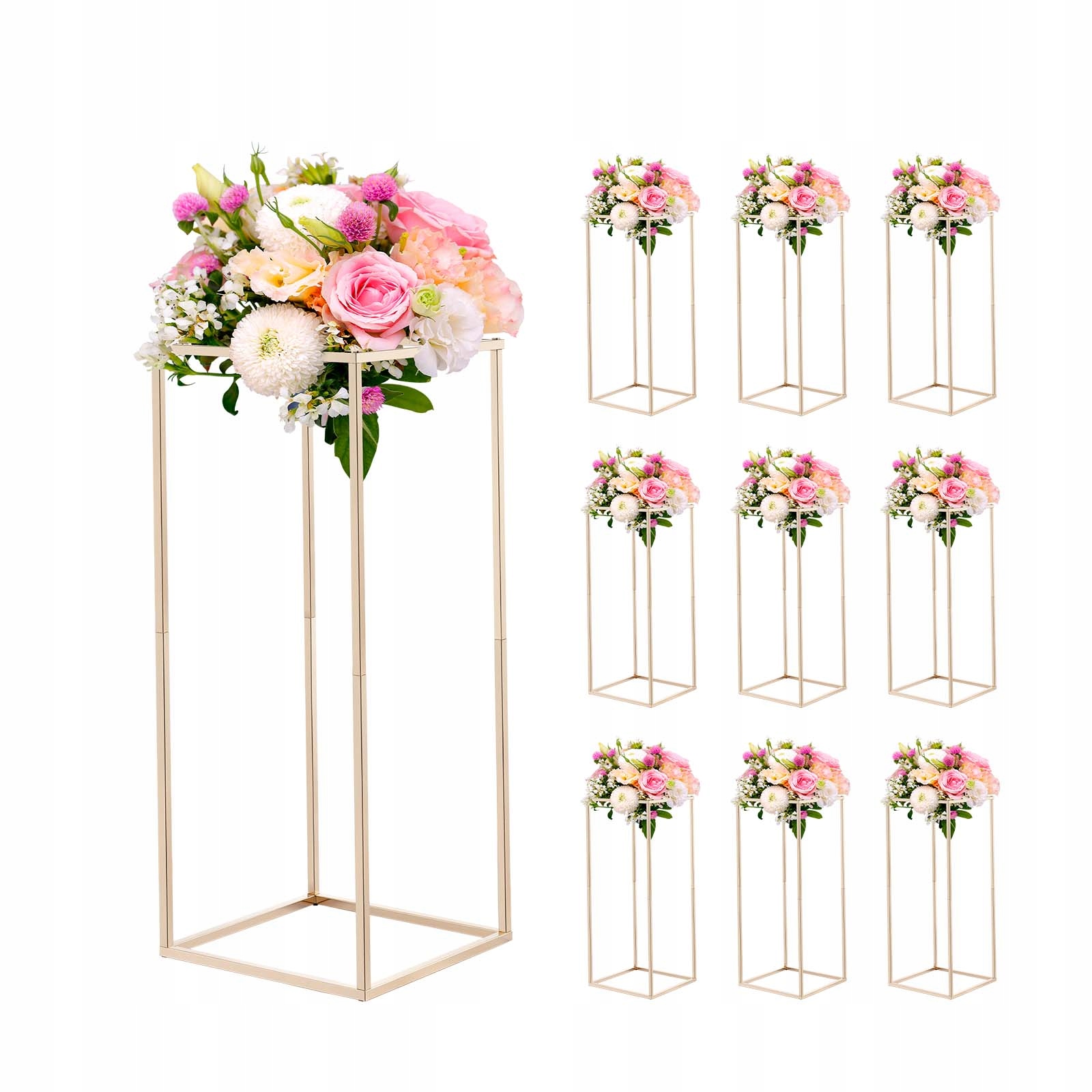 Stojak Na Kwiaty Ślubne Vevor 10 Szt 250X250X600 MM Złoty Solidny