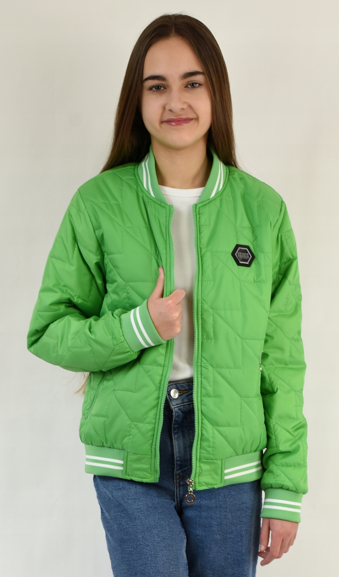 Przejściowa KURTKA bomberka KIESZENIE zielona 128 Marka Inna marka