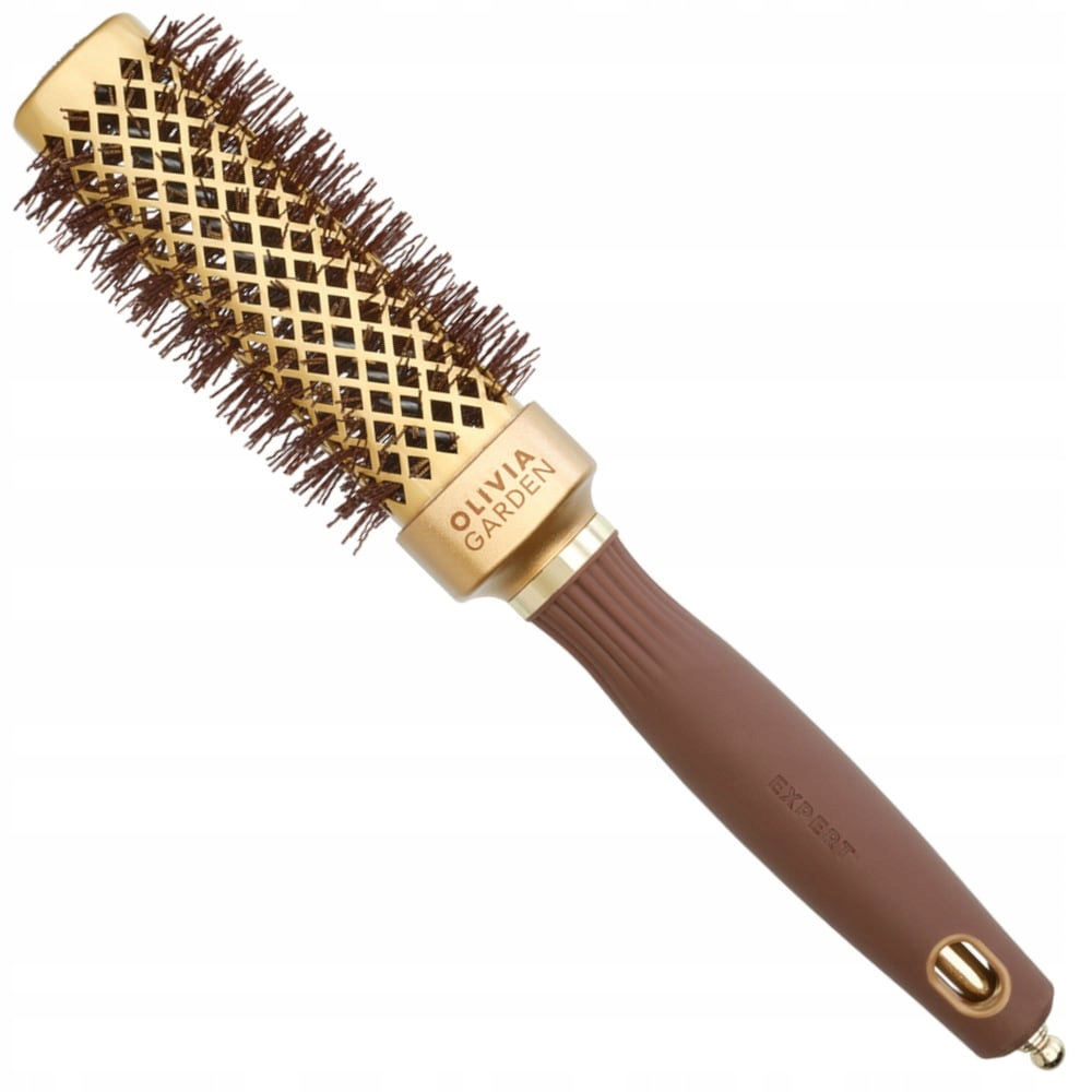 Olivia Garden Expert Blowout Straight kartáč na vlasy ve zlaté a hnědé barvě 30 mm