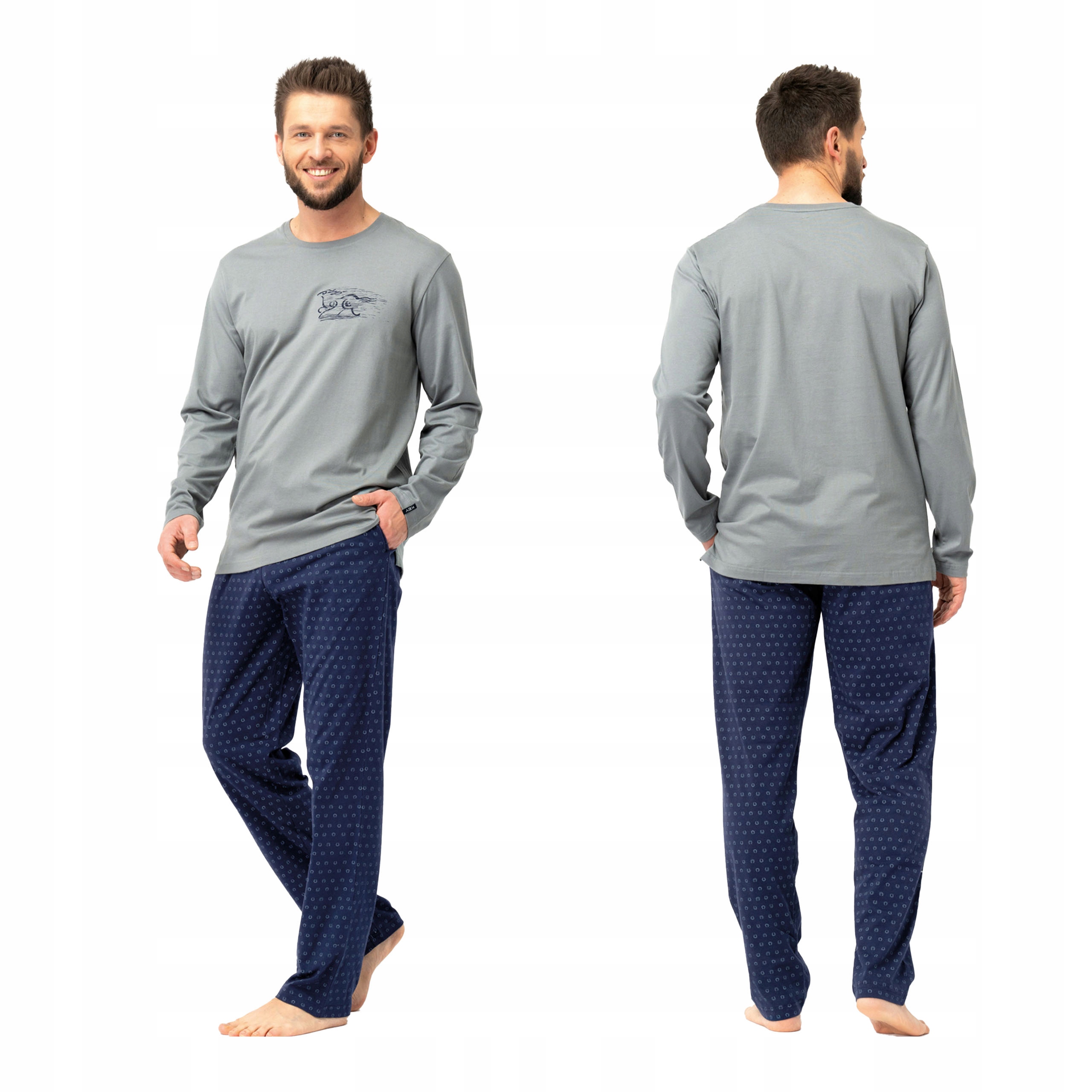 Pánské bavlněné pyžamo s dlouhým rukávem, dlouhé kalhoty, dvoudílné Key 2XL