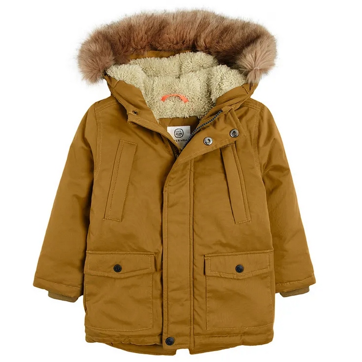 Cool Club Kurtka parka zimowa z kapturem musztardowa r 74